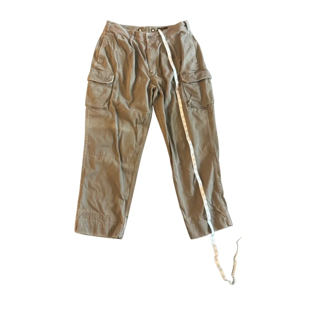 Eddie Bauer Mens Pleated Cargo Pants 38x34 Green Khaki Utility Outdoor Trousers